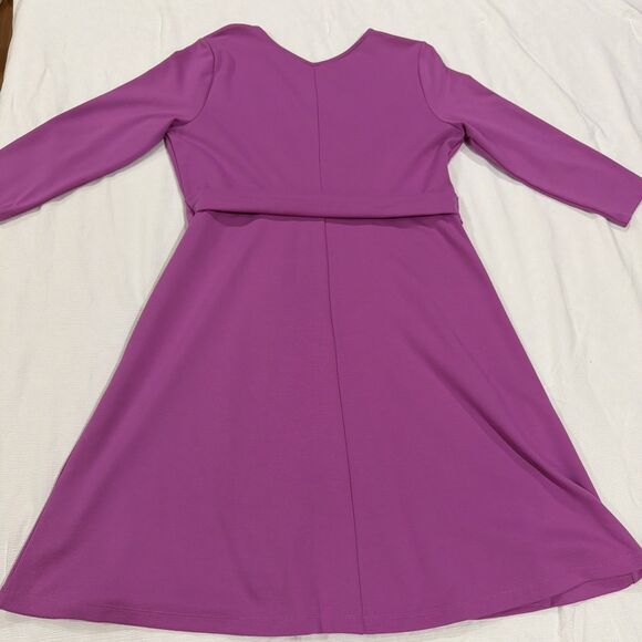 Lands End Purple  Faux Wrap V Neck Dress Size Large 14-16 Tie Waist Long Sleeve - Picture 6 of 6